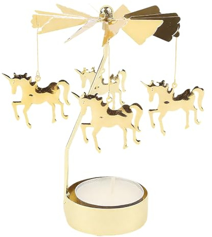 TENGWA Teelicht Karussell Einhorn Teelicht Pyramide Glücks-Windmühle Weihnachtskarussell 8 * 13 cm Teelichtständer Gold für Valentinstag Weihnachten Hochzeiten Partys und als Dekoration für Zuhause