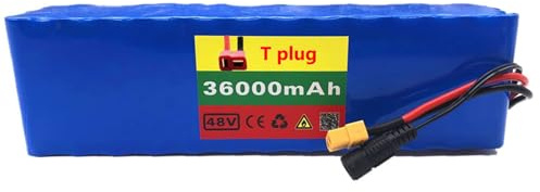Batterie Agli Ioni di Litio per Bicicletta Elettrica 48V 36Ah Batteria al Litio per Scooter Elettrica 13S3P con Caricabatterie Batteria al Litio per Bicicletta Elettrica 1000W T plug,48V 36Ah
