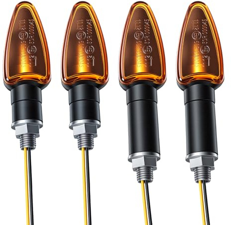 APIELE 4 Stück Universal Motorrad Blinker 12V 2 Kurz & 2 Lang Griff Bernsteinfarbe 10W IP65 Wasserdicht mit E-Mark ECE Approval Mini Blinker für Motorrad Scooter M10