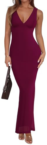 REORIA Women's Summer V Neck Sleeveless Wedding Guest Maxi Dress Sexy Mesh Bodycon Long Dresses