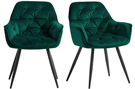 JaHECOME 2er-Set Samt Esszimmerstuhl,Esszimmersessel, Retro-Design,gepolsterter Sitz mit Armlehne, Metallbeine für Restaurant, Esszimmer und Küche (2, grün)