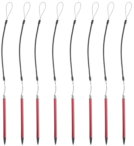 Penna Touch a Punta Fine Rosso 8 Pezzi con Cordino | Corpo in Plastica, Tubo in Alluminio e Pom, Precisione Elevata, per Schermi Resistivi e Capacitivi