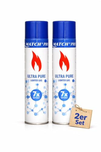 2X Premium Feuerzeuggas 300 ml mit 5 Adaptern, 7X gefiltert, 99,99% rein | Universal-Nachfüllgas für Jetflame-, Sturm- und Taschenfeuerzeuge sowie Küchenbrenner
