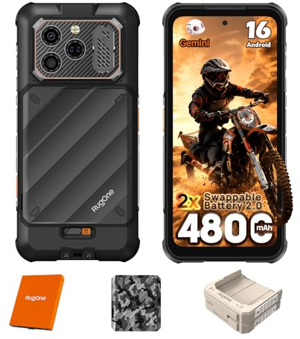 Xever 8 Rugged Smartphone,Hot-Swappable Dual 4800mAh Battery,16GB+256GB/2TB | 4-in-1 Charging Station,Hi-Fi Dual Speakers,64MP+20MP Night Vision,6.5'' FHD+ 120HZ,IP68/IP69K,eSIM,OTG,Android 16,Gemini AI