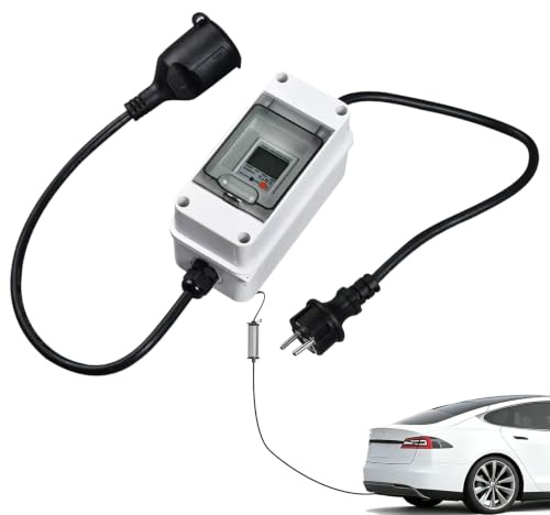 Compteur électrique Numérique Mobile pour Prise 230V 60A, IP67 Wattmetre Mobile Extérieur KWH Wattmetre Prise avec LED/Réinitialisation,pour camping-mobiles et véhicules électriques,Ménages,1m Câble