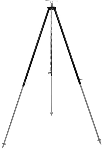 GRILLPLANET Dreibein Gestell 150 cm für Gulaschkessel und Schwenkgrill | Kettenhöhenverstellung, durch Kettenzug