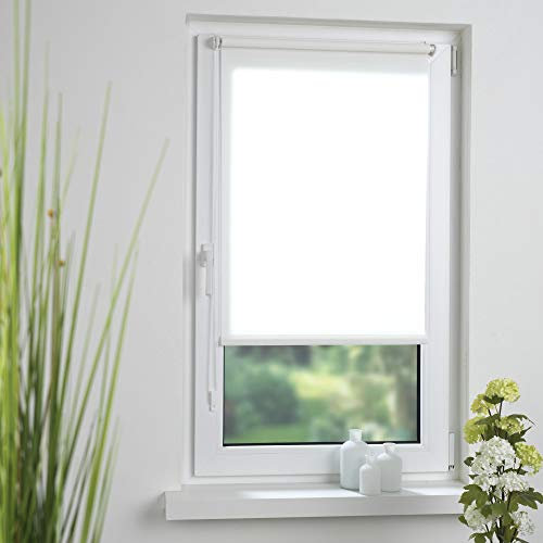 Liedeco® Rollo Klemmfix - 60 x 150 cm weiß (Breite x Höhe) / lichtdurchlässig Blickdicht und stufenlos verstellbar/leichte Innen-Montage ohne Bohren mit Klemmträger / 123 montiert