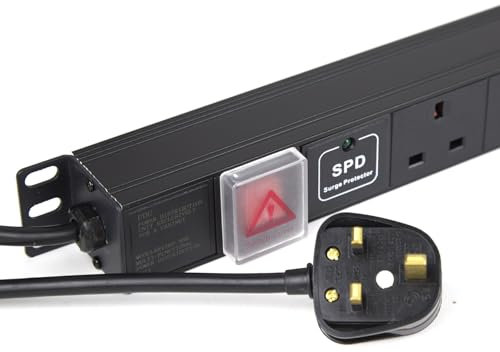 kenable Power Distribution Unit PDU 12 Way UK Sockets Surge Protected to UK Plug VERTICAL Rack Mount [12 Way Vertical SURGED]