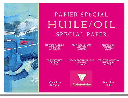 Clairefontaine 96494C Huile oljepapper block (limmad på 4 sidor, 25 ark, speciellt lämplig för oljefärger, 240 g, 36 x 48 cm) vit