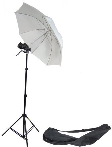DynaSun MM2 Kit 2 in 1, Set da Studio Professionale, Supporto Cavalletto Stativo, Portalampada Doppio, Ombrello Diffusore Bianco per Illuminatore Luci Flash