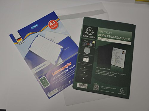 Bewerbungsmappen-Set Exacompta bestehend aus 1 Bewerbungsmappe + 1x hochwertiges Leinenstrukturpapier weiß+ Versandtasche B4 weiß 1 Set