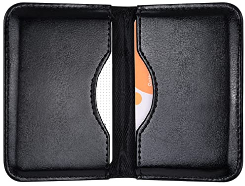 Wisdompro Business Card Holder, 2-Sided PU Leather Folio Name Card Holder (Ideal for Business Cards & ID Cards) with Magnetic Shut for Men and Women, Ultra Slim and Thin - Black
