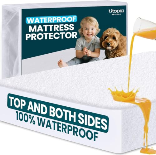 Utopia Bedding Dual Sided Mattress Protector with Waterproof Terry Top and Side Panels Queen Size, Soft and Breathable Mattress Cover, Fitted Style with Stretchable Elastic Pockets