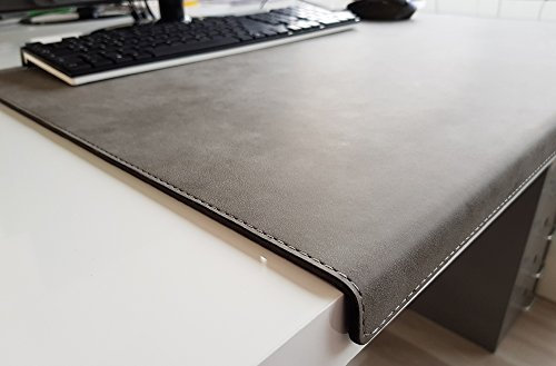 Gewinkelte Schreibtischunterlage mit Kantenschutz Nubuk Leder 70 x 47 Grau
