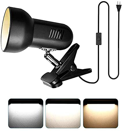 INKECI LED Clamp Work Lamp, 5W 360° Rotatable Head, Ultra Bright Work Bench Light, Desk Lamp with Clip,3 Color Temperature Modes, 4.9ft Plug & Play Cord (Black)…