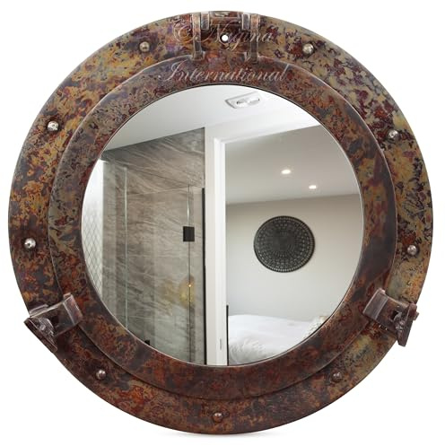 Nagina International Espejo de Buey náutico de Cobre rústico náutico Espejos de baño náuticos (17 Pulgadas, Espejo de Aluminio)