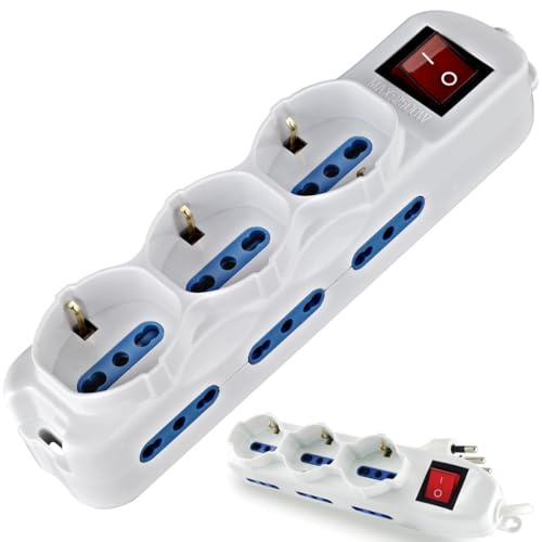 Trade Shop Traesio Multipresa Ciabatta, Scarpetta 9 Posti con Tasto Interruttore On/Off, 16A, 6+3 Shuko