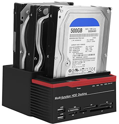 USB 3.0 - Base de carga para disco duro externo (doble bahía, función de clonación offline para discos duros SATA I/II/III HDD IDE de 2,5 y 3,5, velocidad de 5 Gbps, 100-240 V), color negro