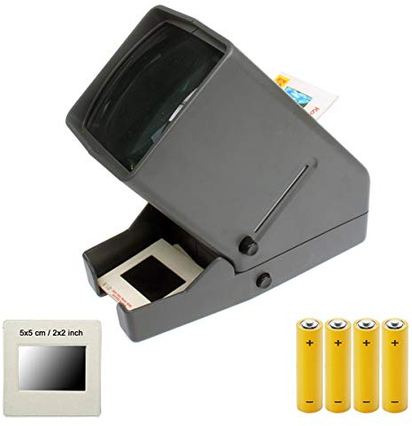 PHOTOLUX LED SV-3 Desktop Slide Viewer für 35mm montierte Dias und Negativstreifen mit 3-facher Vergrößerung inkl. 4x AA Batterien
