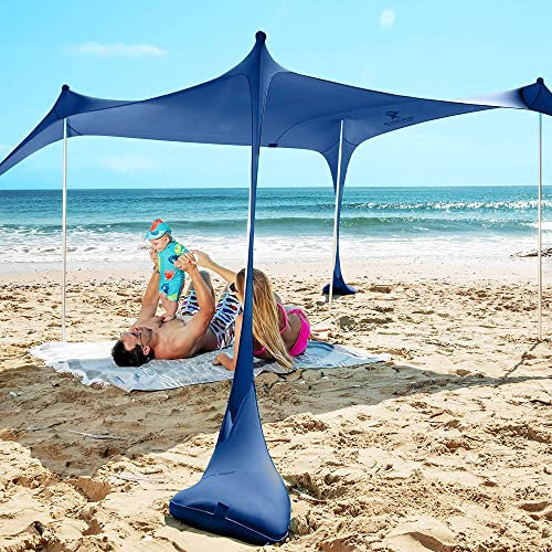 SUN NINJA Mini Beach Tent - UPF50+ Partial Shade Sun Shelter & Carry Bag - Camping or Beach Portable Pop Up Umbrella Alternative - Easy Set Up - 2.1x2.3 m (7x7.5 ft) - Navy