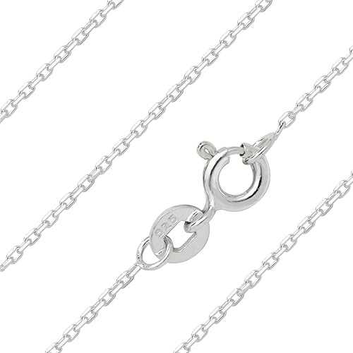 Aeon Real Sterling Silver 0.7mm Cable Chain in 16 Inches, 18 Inches and 20 Inches. Diamond Cut Cable Oval Curb Chain 925 Silver Necklace (20)