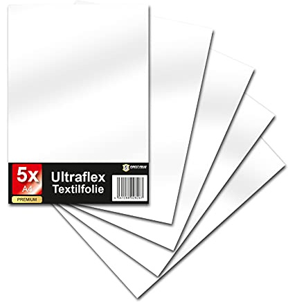 Finest Folia Ultraflex S Textilfolie für Plotter 61 Farben Din A4 Bogen 30x20cm Plotterfolie matt auf Stoffe Kleidung T-Shirt Folie Flexfolie DIY Zubehör (08 Weiß, 5er Set)