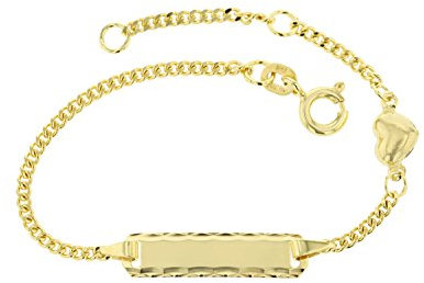 JC Schmuck 333 Gold Baby ID-Armband Kinder Goldarmband 14 cm mit Herz I Armband mit Gravur Panzerflach Taufarmband Namensarmband I Babyarmband mit Namen I Kinderschmuck made in Germany I 5.56555