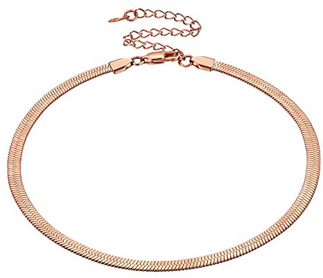 Bestyle Herringbone Choker for Women Rose Gold 5MM Snake Chain Necklaces Chunky Flat Chains Adjustable -15+3.5
