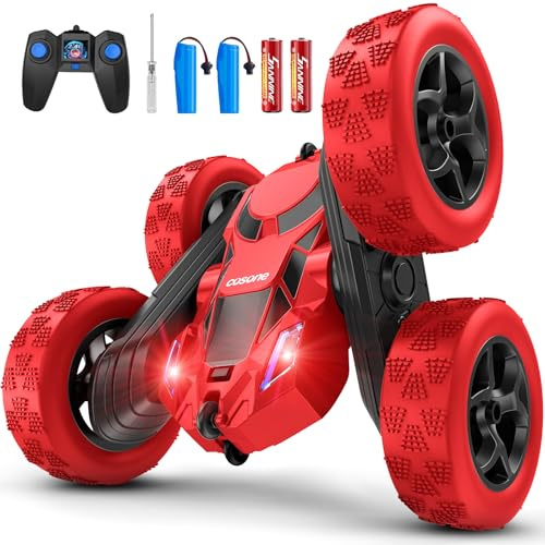 cosone Ferngesteuertes Auto für Kinder, Double Sided 360° Drehbar, 4WD RC Auto mit Scheinwerfern 2,4 GHz Race Stunt Toy Wiederaufladbare Autos für Jungen Mädchen Geburtstag (Rot)