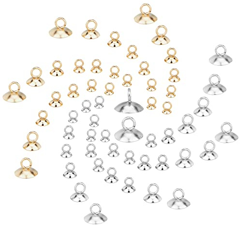 SUNNYCLUE 100Pcs 5Tailles 2couleurs Perle Cap Pendentif Bails Acier Inoxydable Rond Bails Fermoir Balancent Charme Perle Pendentif Connecteur Résultats pour Fabrication de Bijoux