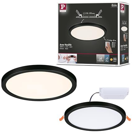 Paulmann 79964 LED Panel Einbaupanel Areo IP44 175mm 3-Step-Dim rund incl. 1x13 W dimmbar Warmweiß Schwarz Kunststoff Deckenleuchte 3000 K