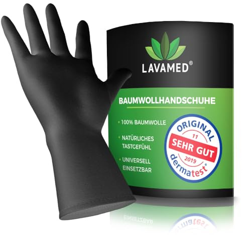 Baumwollhandschuhe aus 100% Baumwolle (Dermatest: Sehr Gut) schwarze Handschuhe klein Kinder Damen Frauen, waschbar & mit zertifizierter Hautverträglichkeit (2 Paar, S)