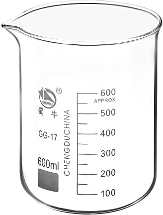PATIKIL 600 ml glasbägare med låg form, 3,3 borosilikatglas graderat tryckt skala mätkoppar med pip för kökslabb vätskor transitkokning