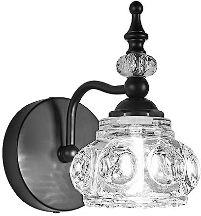 ZILANL Industrial 1-Light Bathroom Vanity Light Fixture, Black Wall Source with Glass Shade, Rust-Proof and Durable, Using G9 Bulbs for Bedroom, Bathroom, Living Room