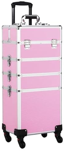 Abician Valise de Maquillage 4 en 1 Valise Esthétique Professionnel à roulettes Valise Coiffure 34× 25,5 × 80,2 cm Rose
