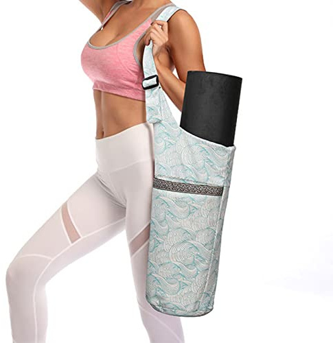 Anjing Yogamatten-Tasche, Faltbare Canvas-Yoga-Trainingsmatte, Tragetasche, Schultertasche mit Seitentasche, Grün