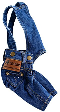 SERUMY Hundkläder denim hund jumpsuit husdjurskläder för hundar kappa jacka jeans hundkläder bulldog kläder för små hundar chihuahua yorkshire-blå, L