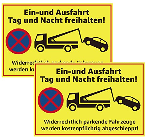JOYCEMALL Einfahrt Freihalten Schild, 2er Set Ein- und Ausfahrt Tag und Nacht freihalten Parken Verboten Warnschilder Hinweisschild für aus PVC Hartschaumplatte mit Aufkleber 30x20cm