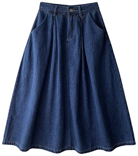 LOPRES Jeansrock Damen Lang Loser Und Dünner Hoher Taille A-Line-Regenschirm Rock Großer Schwung Mit Mittlerer Länge Mittelgroßen Rock Frühling Und Sommer