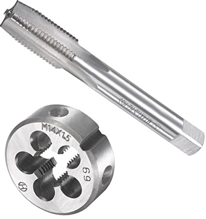 QUARKZMAN M14 x 1.5mm Métrique Machine Filetage Taraud et Filière Ronde Ensemble x 1 Ensemble 4 Cannelures Haute Vitesse Acier pour traiter Matériel Outil