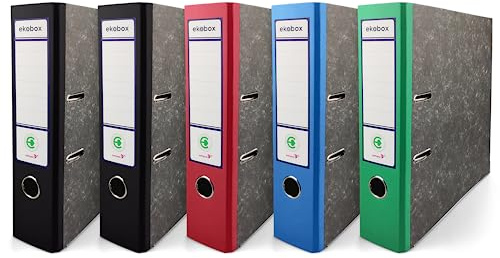 Netuno 5x Büroordner A4 breit bunt 7,5cm marmoriert Karton 2-Ring-Mechanik | Ordner Aktenordner Schwarz Blau Rot Grün für A4-Dokumente Büro Studium Homeoffice Ordnungssystem Aktenaufbewahrung Zuhause