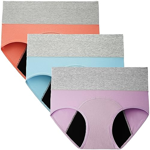 INNERSY Periodenunterschwäsche Leichte Blutung Periodenslip Waschbar 3 Pack | Menstruationsunterwäsche High Waist, Period Panties Baumwolle, Menstruation Unterwäsche Weich, Unterhosen Damen Auslaufsicher