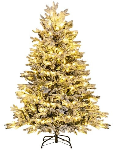 COSTWAY Arbol de Navidad Nevado con Luces 135cm, Arbol de Navidad con Luces Incorporadas, 200 Luces LED Blancas Cálidas, 688 Puntas de PE y PVC, Arvore de Natal Hogar Oficina Tienda (135cm)