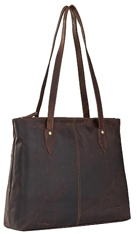 STILORD Brenda Handtasche Damen Groß aus Leder Shopper Tasche für Vintage-Liebhaberinnen Umhängetasche Arbeitstasche aus Echtleder Farbe:Cognac - Dunkelbraun