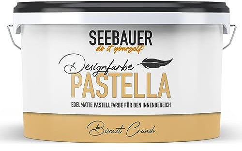 SEEBAUER diy Pastellfarbe PASTELLA Gelb 2,5L (Biscuit Crunsh) Edelmatte Wandfarbe Gelb - Innenfarbe sehr hohe Deckkraft - Matt, Abwaschbar und Tropffrei