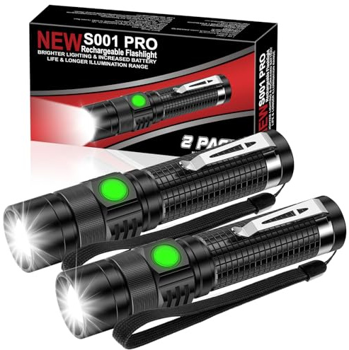 AOMEES Mini LED-ficklampa, uppladdningsbar USB-ficklampa 3 000 lumen, superljus zoombar lampa IPX5 vattentät med 4 lägen, kompakt för camping, vandring, nödsituation, 2 stycken