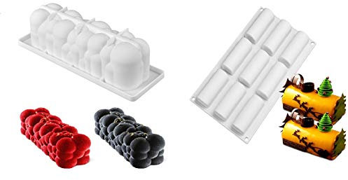 Lot de 2 Moules silicone bûche de noël nuage cloud boule + 1 moule 9 bûchettes ou insert gâteau entremet pâtisserie mousse