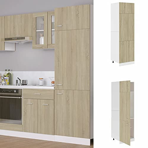 TANZEM Kühlumbauschrank Sonoma-Eiche 60x57x207 cm Holzwerkstoff, Küche Hochschrank, Küchenschrank, Mehrzweckschrank, Besenschrank, Küchenhochschrank - 802541