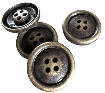 10 Stück schlichte und stabile messing farbene 4 Loch flache Metall Knöpfe 15mm, 18mm oder 25mm (18mm)