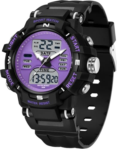 findtime Digitale Armbanduhr Kinder Digitaluhr Damen Uhr 5ATM Wasserdicht Kinder Uhren für Jungs Mädchen mit Wecker Kalender Coutdown LED Stoppuhr 12/24H Analog Digital Sportuhr Militär Kids Watch